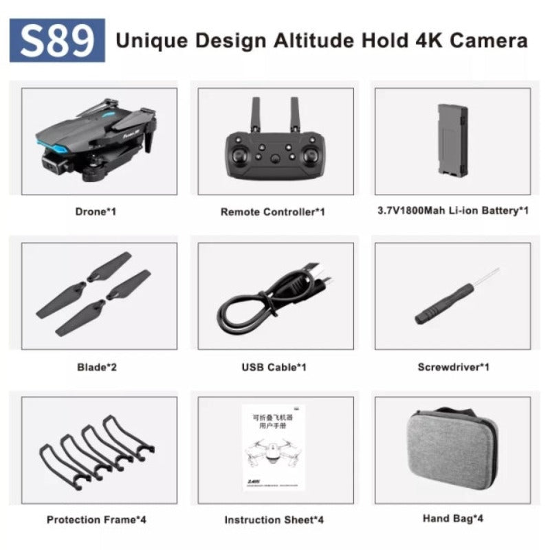 S89 PRO RC Mini Drone, 4K HD Dual Camera, Foldable Quadcopter, WiFi FPV, Altitude Hold, Headless Mode, One-Key Return, Trajectory Flight