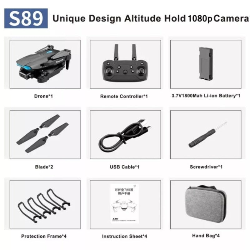 S89 PRO RC Mini Drone, 4K HD Dual Camera, Foldable Quadcopter, WiFi FPV, Altitude Hold, Headless Mode, One-Key Return, Trajectory Flight
