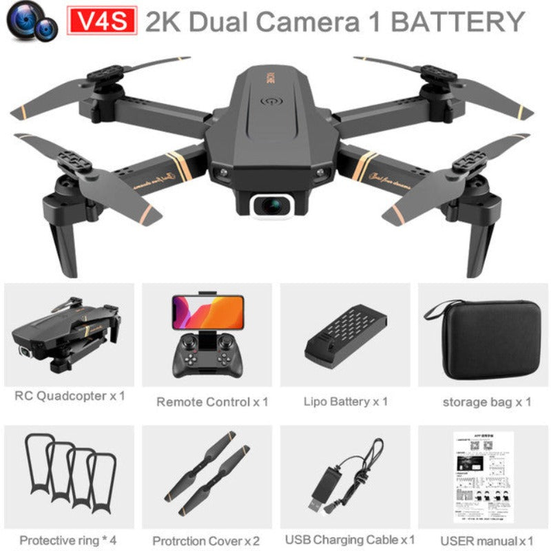 V4 RC Drone, 4K HD Wide-Angle Dual Camera, Foldable Quadcopter, WiFi FPV, Altitude Hold, Headless Mode, Long Flight Time