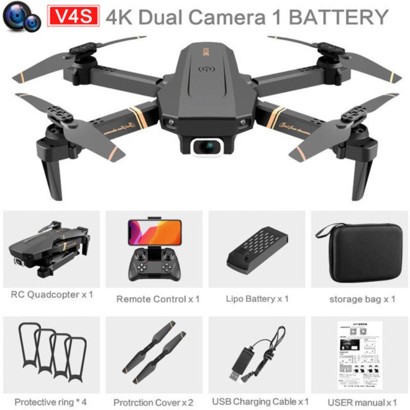 V4 RC Drone, 4K HD Wide-Angle Dual Camera, Foldable Quadcopter, WiFi FPV, Altitude Hold, Headless Mode, Long Flight Time