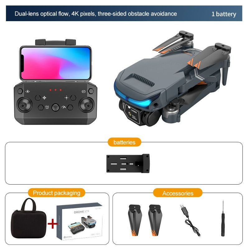 XT9 4K Dual Camera Drone Optical Flow Altitude Hold WiFi FPV Foldable Quadcopter for Beginners